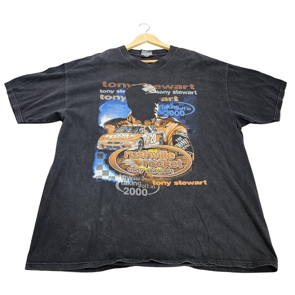 Vintage Tony Stewart Shirt Mens XL Black NASCAR Racing Rushville Rocket 2000